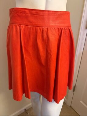 Alice + Olivia Vibrant Reddish Orange Lamb Leather  Skirt